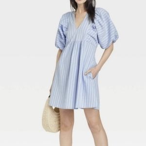 A New Day Women's Dress | Puff Sleeve | Light Blue Striped